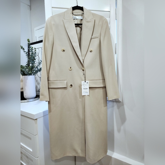 Zara Sand Oversized Long Blazer - Picture 2 of 4